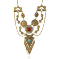 Bethynas Bohemian Ethnic Tribal Chunky Necklace Multilayer Long Tassel Turquoise Statement Neck Chain Retro Coin Gemstone Exaggerated Costume Accessories for Women - color: B-Gold