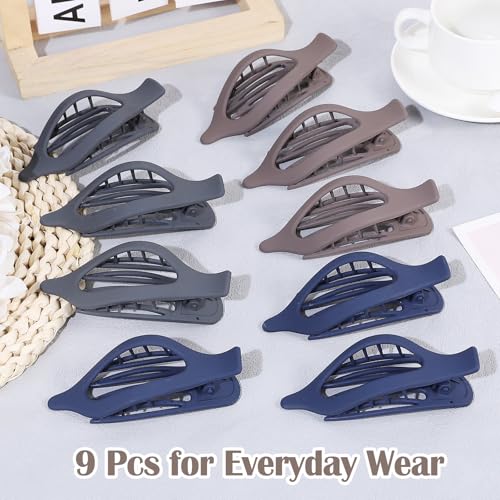 9 Pack Flat Hair Clips for Women, Matte Claw Clips for Thick & Thin Hair, Suitable for Driving (Taupe,Gray,Blue) - color: Taupe/Gray/Blue-Regular