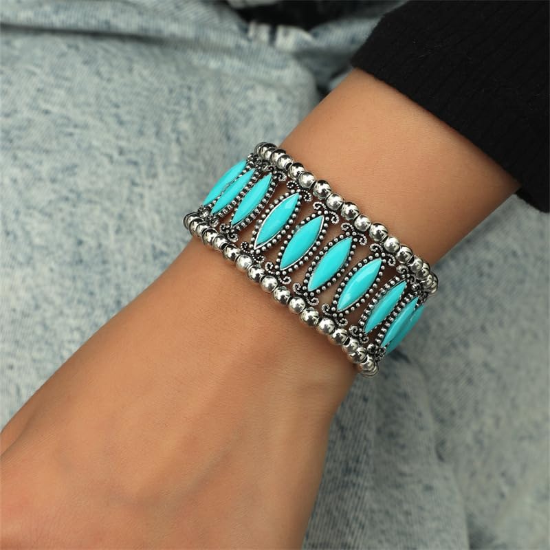Western Bracelets for Women Vintage Chunky Turquoise Cuff Bracelet Turquoise Country Bracelets Adjustable Boho Cuff Bracelet Western Country Costume Jewelry Accessories - style: Style12