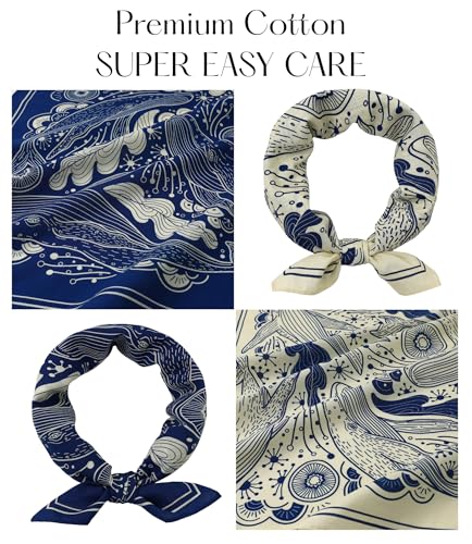 21"x21" Soft Cotton Bandana for Men and Women Unisex Head Wrap Scarf Headband Face Mask for Outdoor - color: Qm2-whale Song
