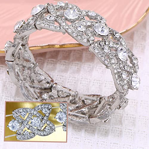 Hapibuy Crystal Wedding Jewelry Set Necklace Earring Set For Women and Brides Rose Gold and Silver Bridal Statement Jewelry sets - color: Silver necklace earring bracelet