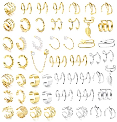 Dochais Ear Cuff Helix Cartilage Clip on Earrings Ear Cartilage Clip on Wrap Earrings Ear Cuffs for Women Men Non Piercing Ear Piercing Fake Earrings Set(Gold/Silver) - style: A-52 Pcs(Gold/Silver)