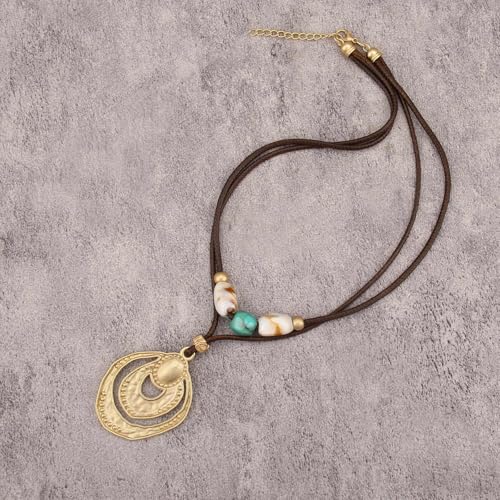 Bohemian Necklaces for Women Long Leather Necklace with Large Pendant Chunky Boho Hippie Jewelry Pendant Chocker Necklace - style: Big Chunky Boho Necklace