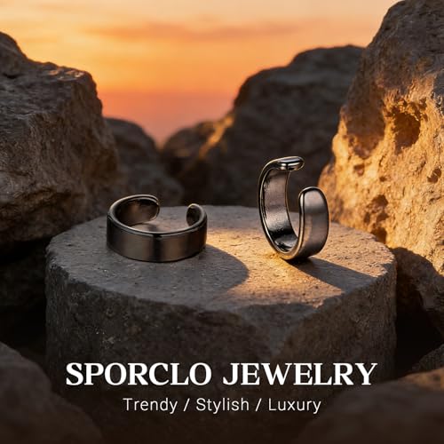 Gothic Ear Cuffs Helix Cartilage Clip on Goth Ear Cuff Stainless Steel Hypoallergenic Earrings for Women Men Non Piercing Gold & Silver Fake Earring Lightweight Punk Jewelry Gift - color: L1-Minimalist Design Black 1