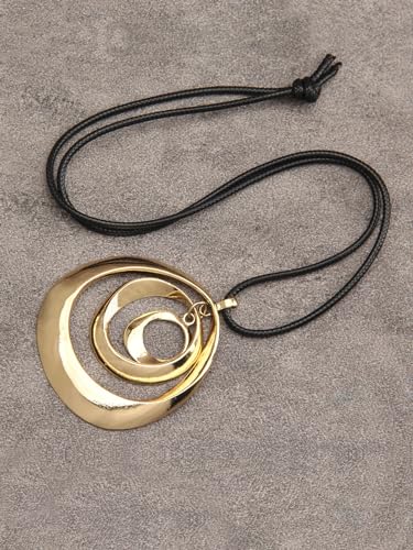 Jeilwiy Leather Necklace for Women Funky Necklace Choker String Cord Necklace with Pendant Boho Style Jewelry - style: Golden Oval Pendant