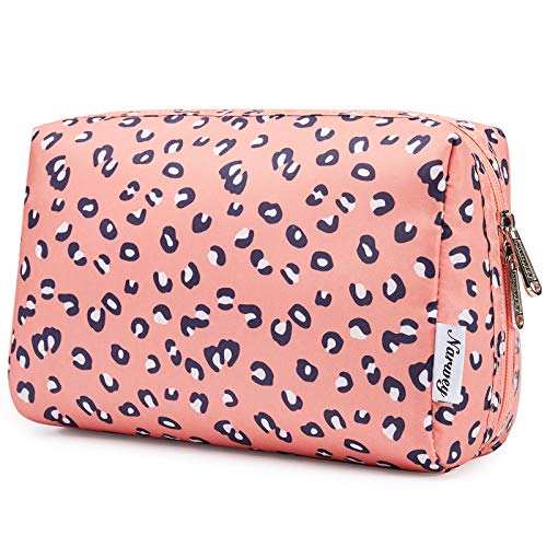 Narwey Cute Cheetah Makeup Bag Travel Cosmetic Bag Organizer Toiletry Bag Make Up Bags with Compartments for Women Girls (Large, Leopard) - color: Leopard, style: Large