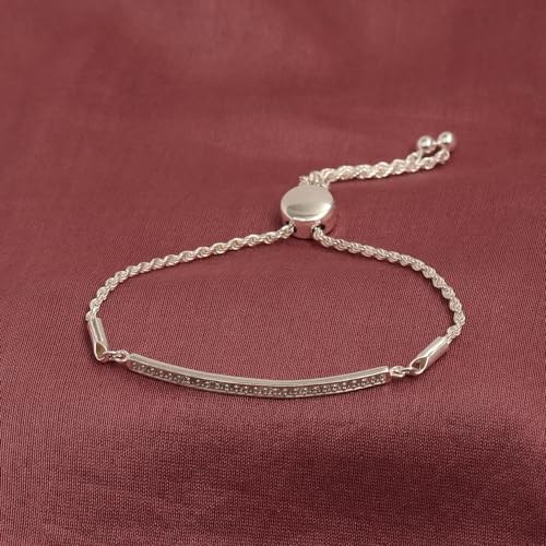 LeCalla 925 Sterling Silver Sliding Bolo Bracelet | Lightweigh Adjustable Chain Bracelets for Women | Valentine's Day Gift Friendship Sister Mom - color: CZ ID Bar Linear