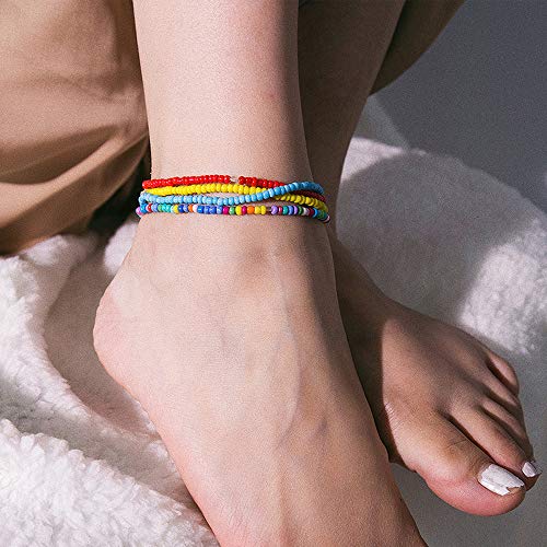 XIJIN 8Pcs Handmade Beaded Anklets for Women Boho Colorful Beads Ankle Bracelets Adjustable Foot Anklet Set - color: G