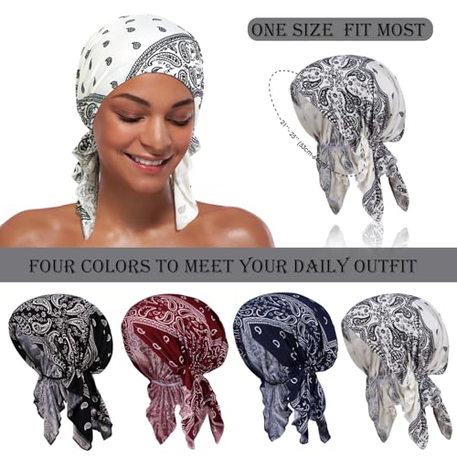 4 Pieces Chemo Headwear for Women, Pre-Tied Head Scarf Cancer Headwear for Hair Loss - color: Multicolor-3