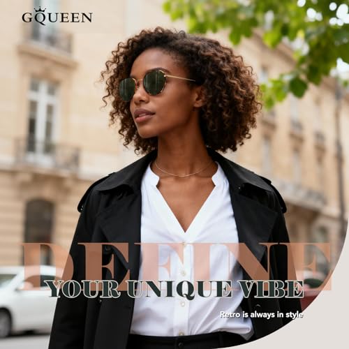 GQUEEN Retro Round Polarized Sunglasses Womens Men Spring Hinge Metal Frame Trendy Hippie Oval Sun Glasses Shades UV400 - color: 2 Gold Black & Tortoise Green