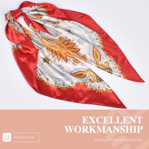 35 x 35 Women's Fashion Pattern Large Square Silk Like Hair Scarf Head Sleeping Wrap Satin Neck Bandana for Gift… - color: Garland Cashew Nuts-red