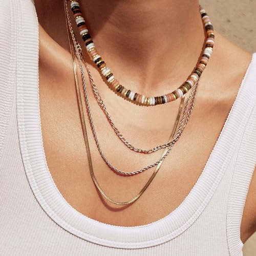 KissYan Boho Beaded Choker Necklace for Women, Gemstone Choker Natural Stone Freshwater Pearl Surfer Necklaces 14K Gold Plated Summer Beach Handmade Jewelry - color: N-Sunstone
