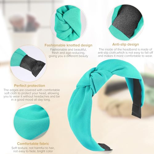 DiyJibb Headbands for Women Girls - 6PCS Stylish Top Knotted Headbands - Knotted Headband for Women - Head Bands Wide Hairband Hair Accessories - color: Peacock green, dark khaki, pink, yellow, dark green, blue