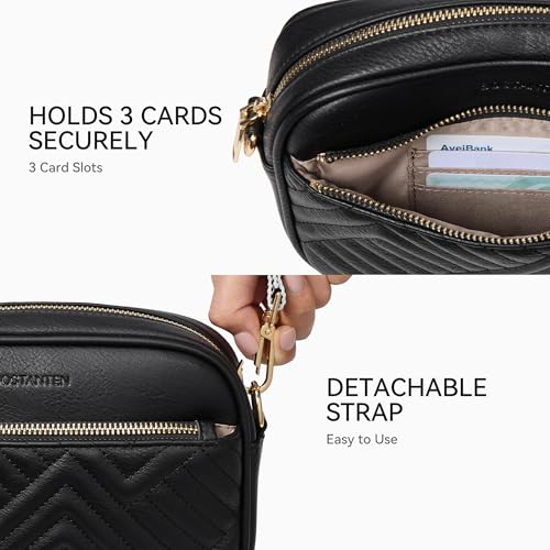 BOSTANTEN Quilted Crossbody Bags for Women Vegan Leather Purses Shoulder Handbags with Wide Strap - color: Black