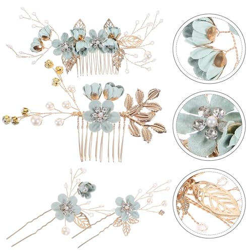 NUOBESTY 4-Piece Sage Green Wedding Hair Comb Set Bridal Hair Accessories with Pearl Floral Leaf Design for Women Special Occasions