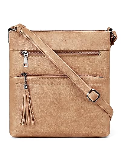 MASINTOR Crossbody Purses for Women, Multi Pocket Casual Crossbody Bag, Adjustable Strap Shoulder Bag with Tassel - color: Camel Brown