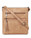 MASINTOR Crossbody Purses for Women, Multi Pocket Casual Crossbody Bag, Adjustable Strap Shoulder Bag with Tassel - color: Camel Brown
