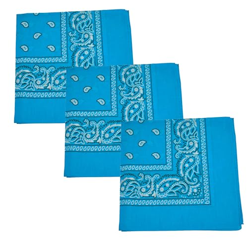 Motique Accessories Set of 3 Paisley Bandanas – 100% Cotton 22 Inch Head Scarf Neck Bandana Face Cover - color: Blue