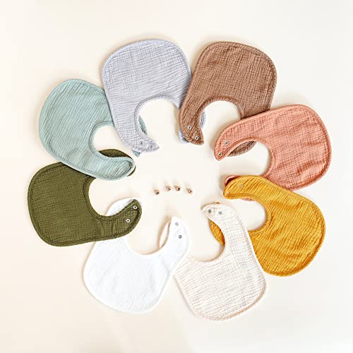 Konssy Muslin Baby Bibs 8 Pack Baby Bandana Drool Bibs Cotton for Unisex Boys and Girls, Soft Absorbent Set for Teething and Drooling - color: Neutral