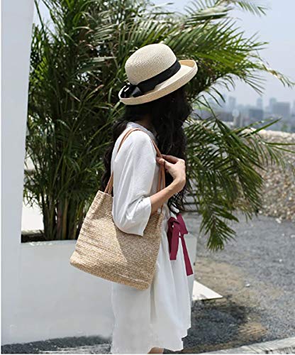 Aphoraeny Straw Beach Bag Buckets Totes Handbag Shoulder Tote Bag Straw Purse Summer Purse Women Summer Handbag - color: A-dark Beige