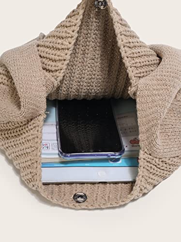 ENBEI Women's Crochet Tote Bag Knit Shoulder bag,Aesthetic Bag,Cute Eco-Friendly Tote for Travel,Daily Use,Gift Box Packaging - color: Khaki