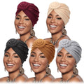 DRESHOW 5 Pack Knotted Headwraps for Women African Turban Pre-Knotted Beanie Headwraps Hair Covers - color: 5 Pcs Donut Flower: Red, Beige, Black, Brown, Light Gray