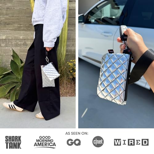 PHOOZY Floating Wristlet Wallet for Women with Keychain - NASA-Engineered Capsule That Floats in Water for Easy Recovery - Splash-Resistant Pouch for Keys Cards and Cash - Silver