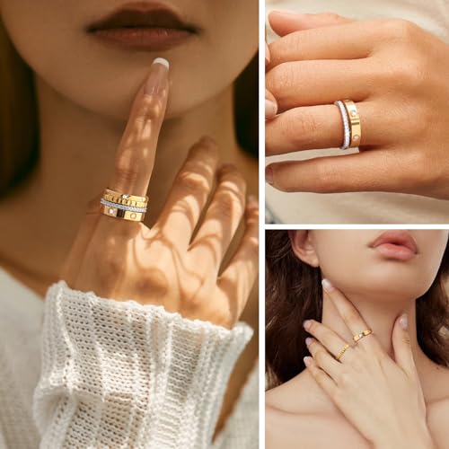 Stackable Gold Rings for Women - 18K Gold Plated Rings Set, Non Tarnish Stainless Steel Cubic Zirconia Friendship Band Stack Rings Trendy Jewelry, Christmas Birthday Party Gifts for Her Girlfriend - color: Gold