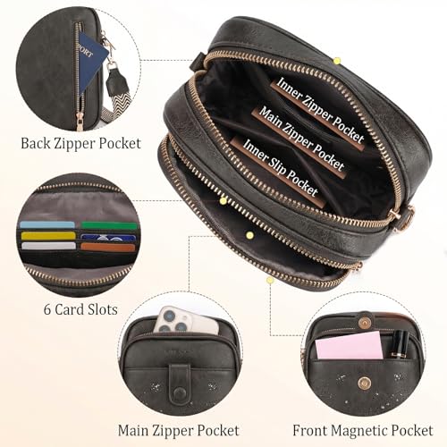 KITEVIUN Crossbody Bags for Women Leather Crossbody Purse Small Shoulder Phone Purse with Adjustable Strap & RFID Card Slots - color: 10-dark Gray