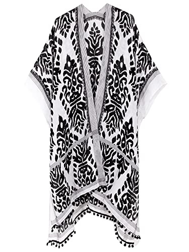 Breezy Lane Kimonos for Women Swimsuit Coverups Beach Cover Up Swimwear Cardigan Summer - color: Black Print