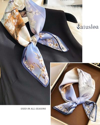 Saiusloa Neck Scarf For Womens Silky Head Scarves Hair Bandanas Square Scarf Fashion Accessories lightweight - color: 24-purple Wintersweet