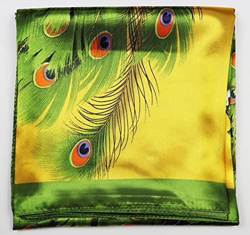 vabovin Satin Head Scarf for Women Silk Like Hair Scarf, 35 x 35 in | Silk Feel Fabric, Hair Wrap for Sleeping, Headscarf and Neck Scarf, Square Bandana Style, Fashion Accessory - color: 103 Green Peacock