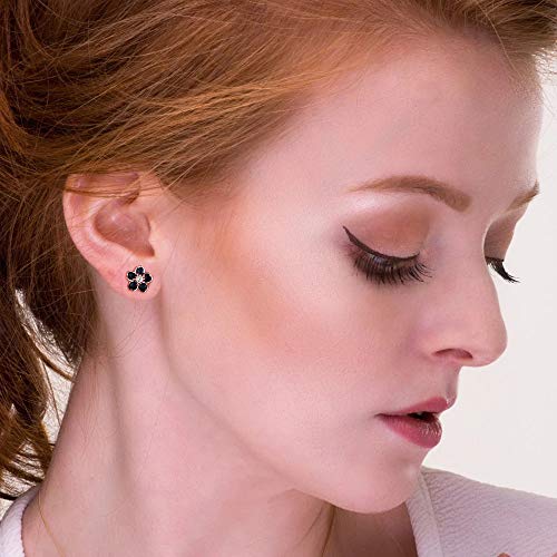 Pink Flower Earrings for Women, 925 Sterling Silver Stud Earrings, Cute Plumeria Earrings For Women, Cherry Blossom Hypoallergenic Stud - color: *Black
