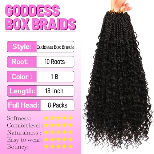 Goddess Boho Box Braids Crochet Hair-8 Packs 18 Inch Crochet Box Braids for Black Women Pre Looped (1B#, 18 Inch(Pack of 8)) - color: 1B#, size: 18 Inch (Pack of 8)