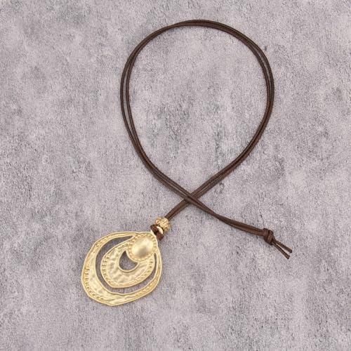 JAOYU Bohemian Necklaces for Women Leather Necklace Wood Pendant Choker Long Brown Necklace Chunky Circle Boho Hippie Jewelry - style: Boho Chunky Necklace