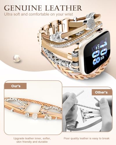 Compatible With Apple Watch 44mm Women, Boho Bracelets for Apple Watch Band 46mm 45mm 49mm, Jewelry Multilayer Wrap Leather Strap for iWatch Series Ultra3 11 10 9 8 7 6 5 4 3 2 1 SE - color: A-Rose Gold, size: 49/46/45/44/42mm(series 3/2/1)