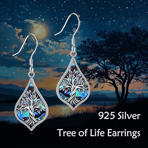TIGER RIDER Abalone Shell 925 Sterling Silver Dangle Earrings Lightweight Filigree Dangle Drop Earrings for Women - style: Tree of life