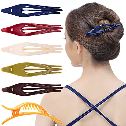 RC ROCHE 6 Pcs Flat French Claw Hair Clips For Women Thick Curly Hair Barrettes Duckbill Concord Side Slide Extra Hold Curved Eyelet Strong Hold Grip, Medium Classic Multicolor - color: Classic