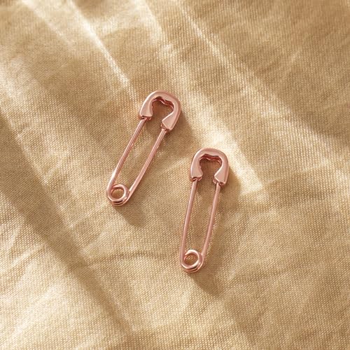 CHIC & ARTSY 925 Sterling Silver Safety Pin Earrings - Lightweight Comfortable Punk Paperclip Cartilage Hoop Earrings, Trendy Industrial Style Jewellery for Women and Men - color: Rose-Small Heart