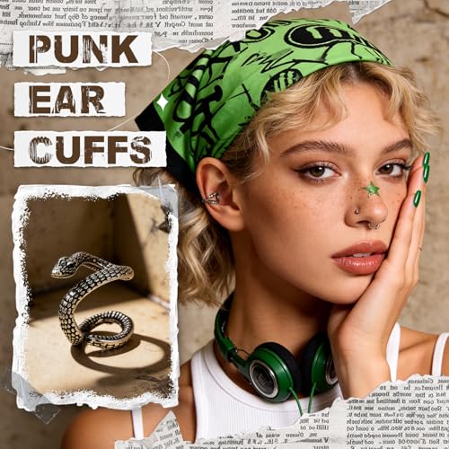 Gothic Ear Cuffs Helix Cartilage Clip on Goth Ear Cuff Stainless Steel Hypoallergenic Earrings for Women Men Non Piercing Gold & Silver Fake Earring Lightweight Punk Jewelry Gift - color: L4-Black Snake Design
