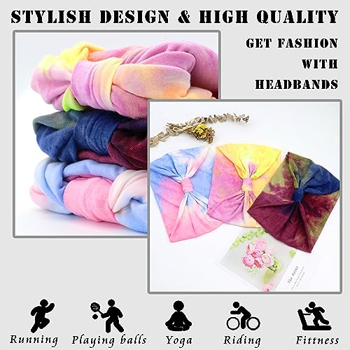 FULZTEY Wide Headbands for Women Cute Boho Hairbands Tie Dye Headwraps Elastic Workout Yoga Sweat Band Non Slip Bandanas Knot Turban Fashion Head Bands for Women's Hair Accessories Teenage Girls 3Pcs - color: Style 27