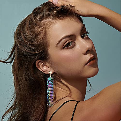 coadipress Metal Mesh Grid Sequins Tassel Long Drop Dangle Earrings for Women Trendy Lightweight Charms Disco Vintage Colorful Long Hook Earrings Bridal Wedding Jewelry - color: Long Colorful Mesh