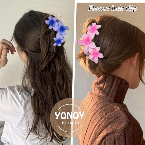 YONOY 6Pcs Flower Hair Clips for Women,Non-Slip Matte Flower Hair Clips for Women,Hawaiian Hair Flower Clip Large Plumeria Strong Hold Hair Claws Banana Cute Clip Beach Hair Accessories - color: Color F