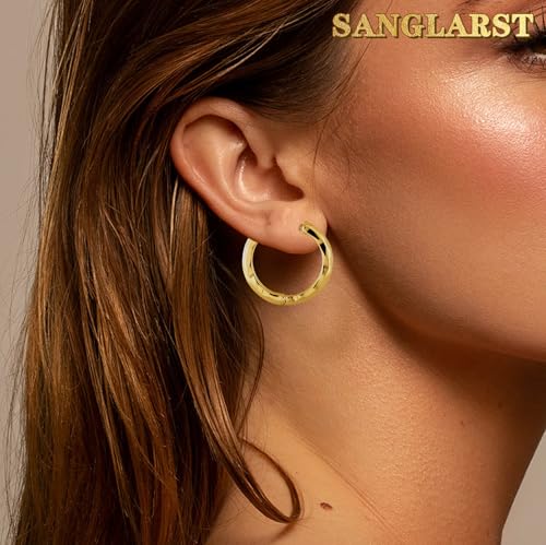 14K Gold Plated Chunky Hoop Earrings for Women, Hypoallergenic 925 Sterling Silver Posts, Lightweight Stylish Jewelry - color: SILVER