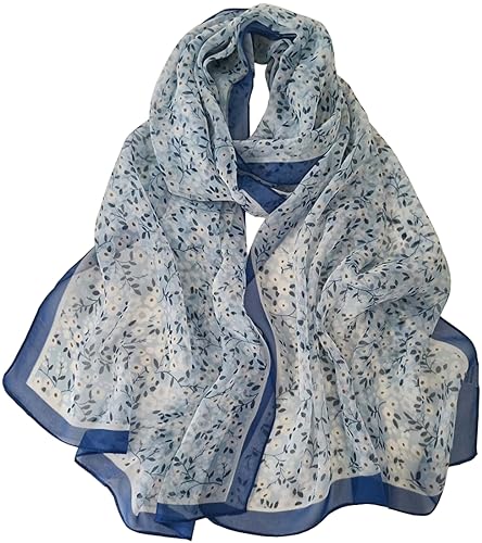 MINIDORA Lightweight Scarves for Women Elegant Floral Pattern Scarf Shawls Sunscreen Head Shawls - color: Style 2-blue