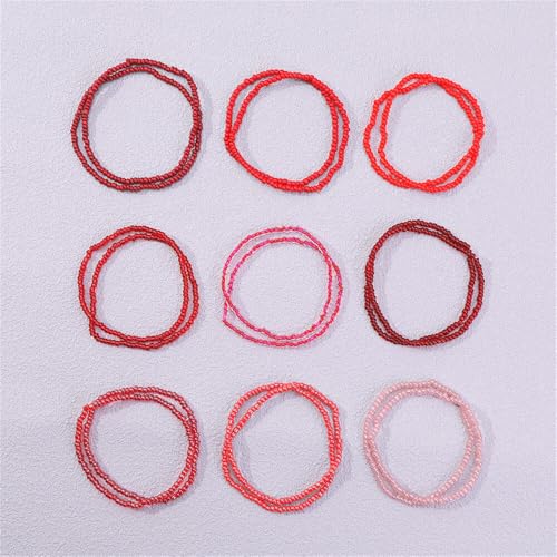 Fuqimanman2020 18Pcs Boho Stackable Beaded Bracelets for Women Colorful Handmade Multilayered Rice Beads Anklets Set Summer Beach Bohemian Jewelry Gift - color: Style 2 Red