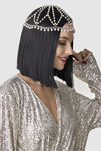 BABEYOND 1920s Crystal Cap Headpiece Rhinestone Head Chain Roaring 20s Great Gatsby Hair Accessories for Art Deco Party (Gold) - color: Gold