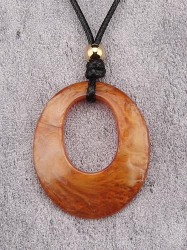 PU Leather Necklace Vintage Boho Style Multilayer Pendant Long Sweater Necklace Jewelry for Women Men with Adjustable Leather Cord - color: Orange Oval Ring Imitation Jade Necklace