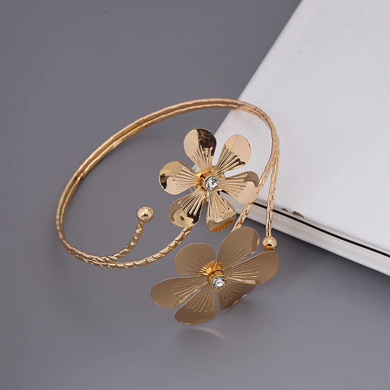Pingyongchang Arm Cuff Upper Arm Band Cuff Bracelet Bangle for Women Silver Gold Boho Adjustable Flower Butterfly Sun Moon Armband Set Birthday Friendship Gift Holiday Beach Jewelry - style: C-Gold