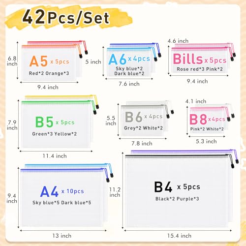 42pcs Mesh Zipper Pouch Bags, 8 Sizes Plastic Zippered Storage Bags for Organizing, Clear Pouches with Zipper, Waterproof Mesh Pouch for Office School Supplies, Home Organize, Travel Storage - style: 42pcs